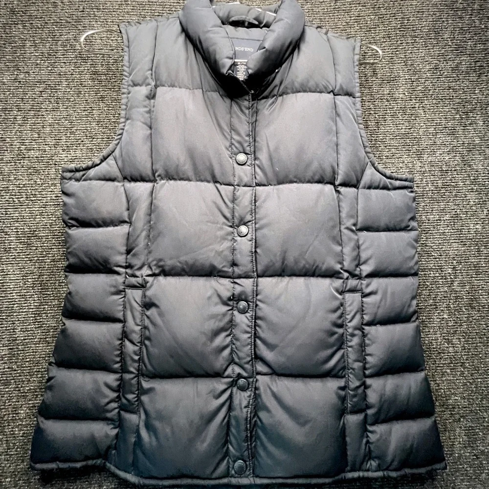 Lands' End Puffer Vest Kids XL 16 Navy Blue Down Filled Quilted Layering Navy